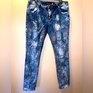 Blue multi metallic print Jeans women Size 19